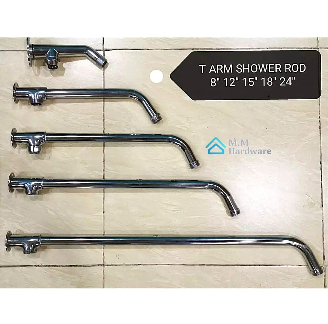 MM Hardware Shower Rod T Shape For Over Head Shower Pure Brass Chrome Platted High Quality in 8, 12,18, 24 inches, Over Head Shower Holder Rod - Image 2